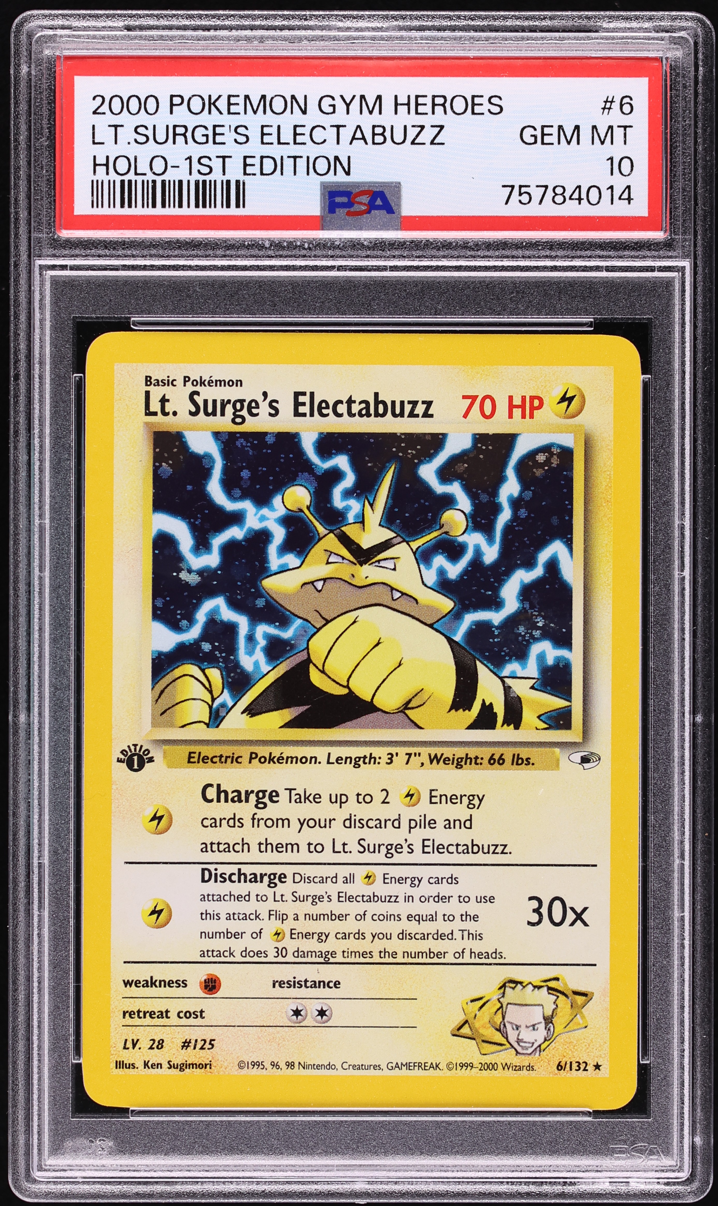 2000 Pokemon Gym Heroes 1st Edition Holo Lt. Surge's Electabuzz #6 PSA 10 GEM MINT