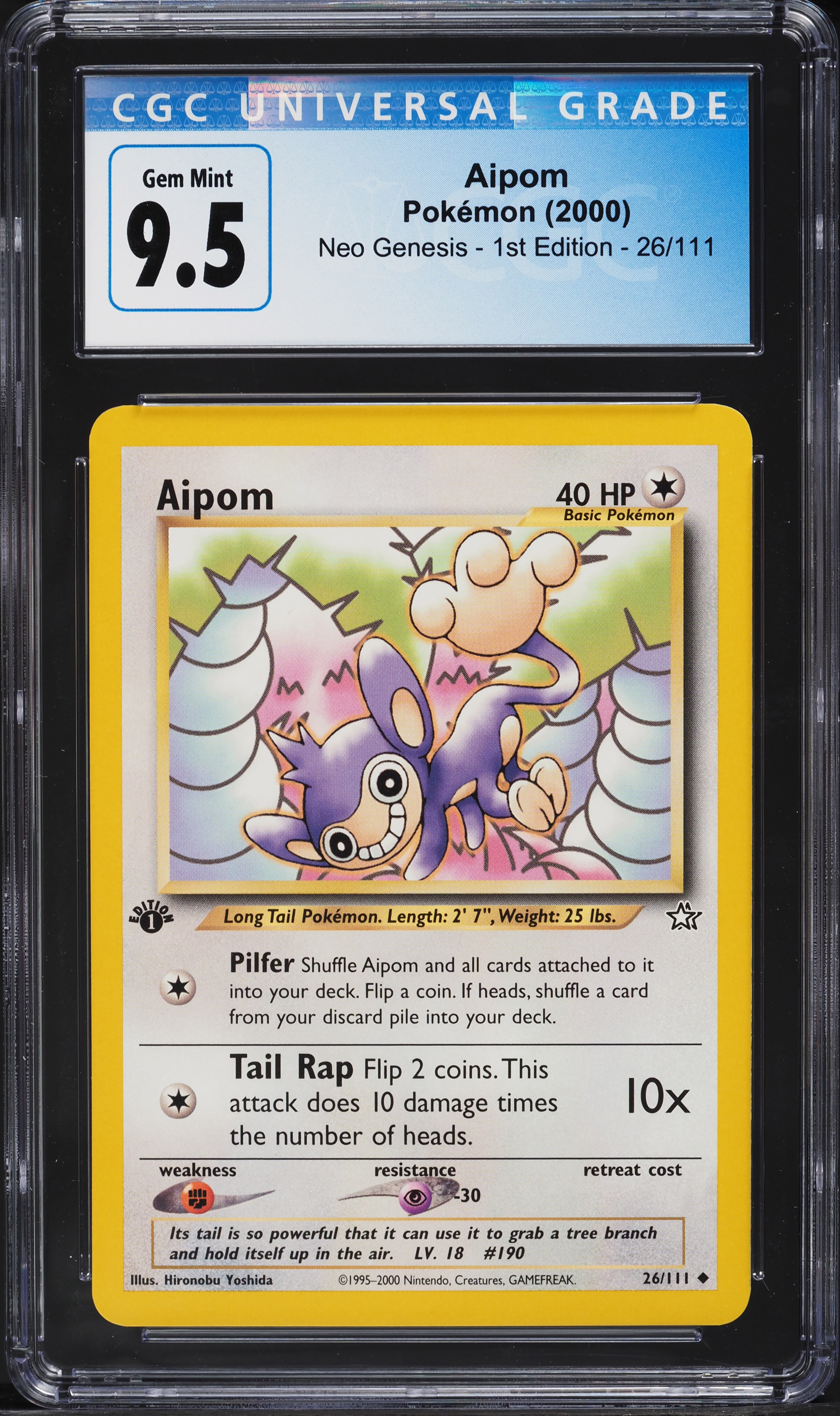2000 Pokemon Neo Genesis 1st Edition Aipom #26 CGC 9.5 GEM MINT