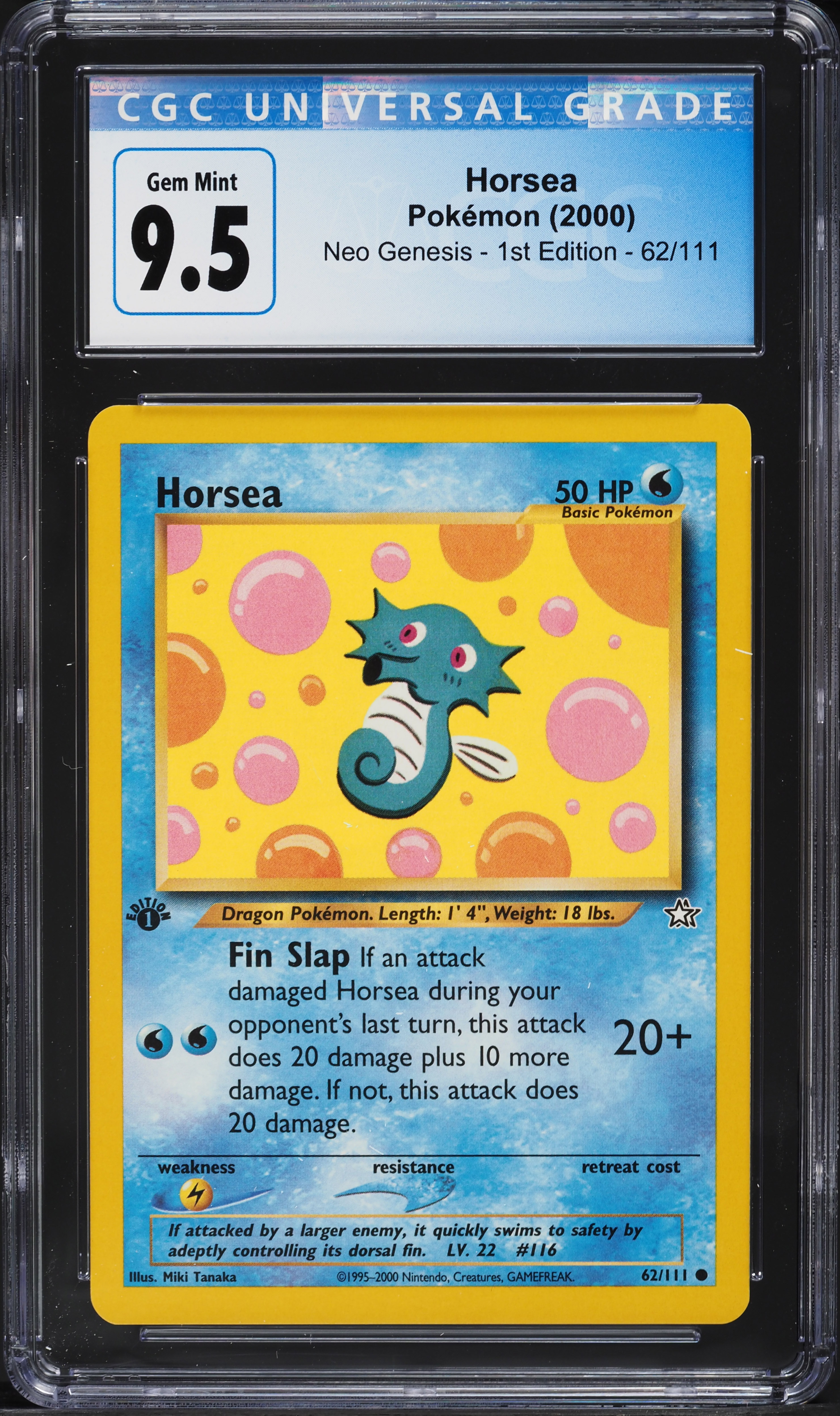 2000 Pokemon Neo Genesis 1st Edition Horsea #62 CGC 9.5 GEM MINT
