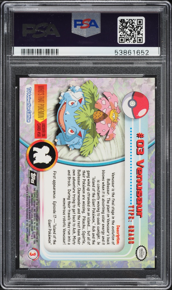 1999 Topps Pokemon Series 1 Venusaur #3 PSA 10 GEM MINT