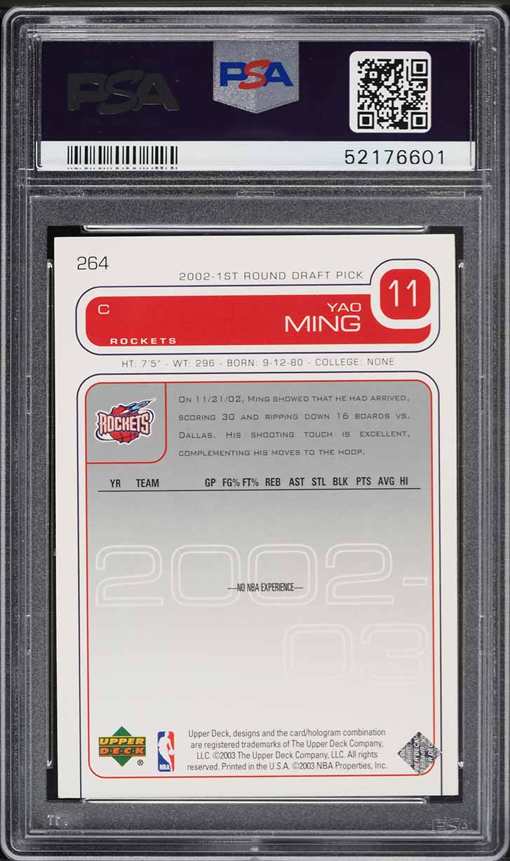 2002 Upper Deck Basketball Yao Ming ROOKIE #264 PSA 8 NM-MT