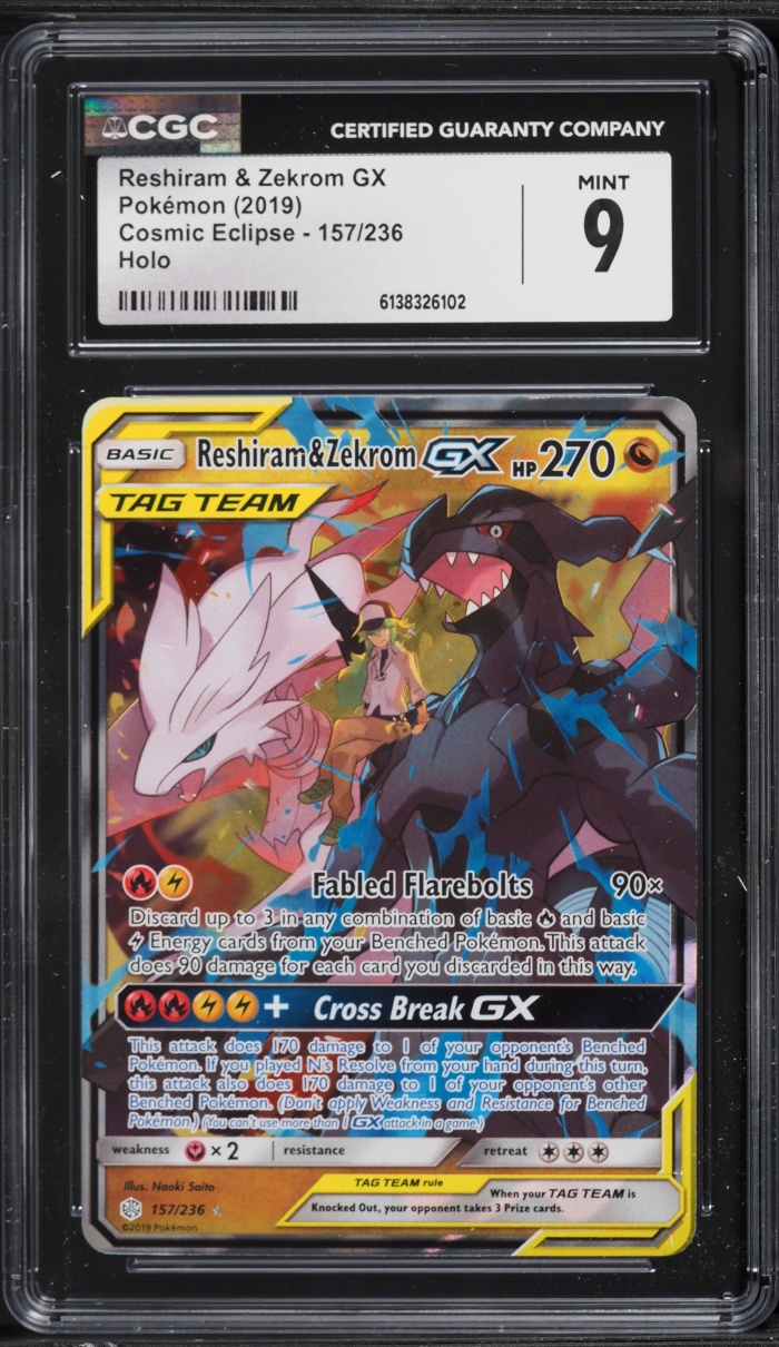 2019 Pokemon Sun & Moon Cosmic Eclipse Alt Art Reshiram & Zekrom GX #157 CGC 9 MINT