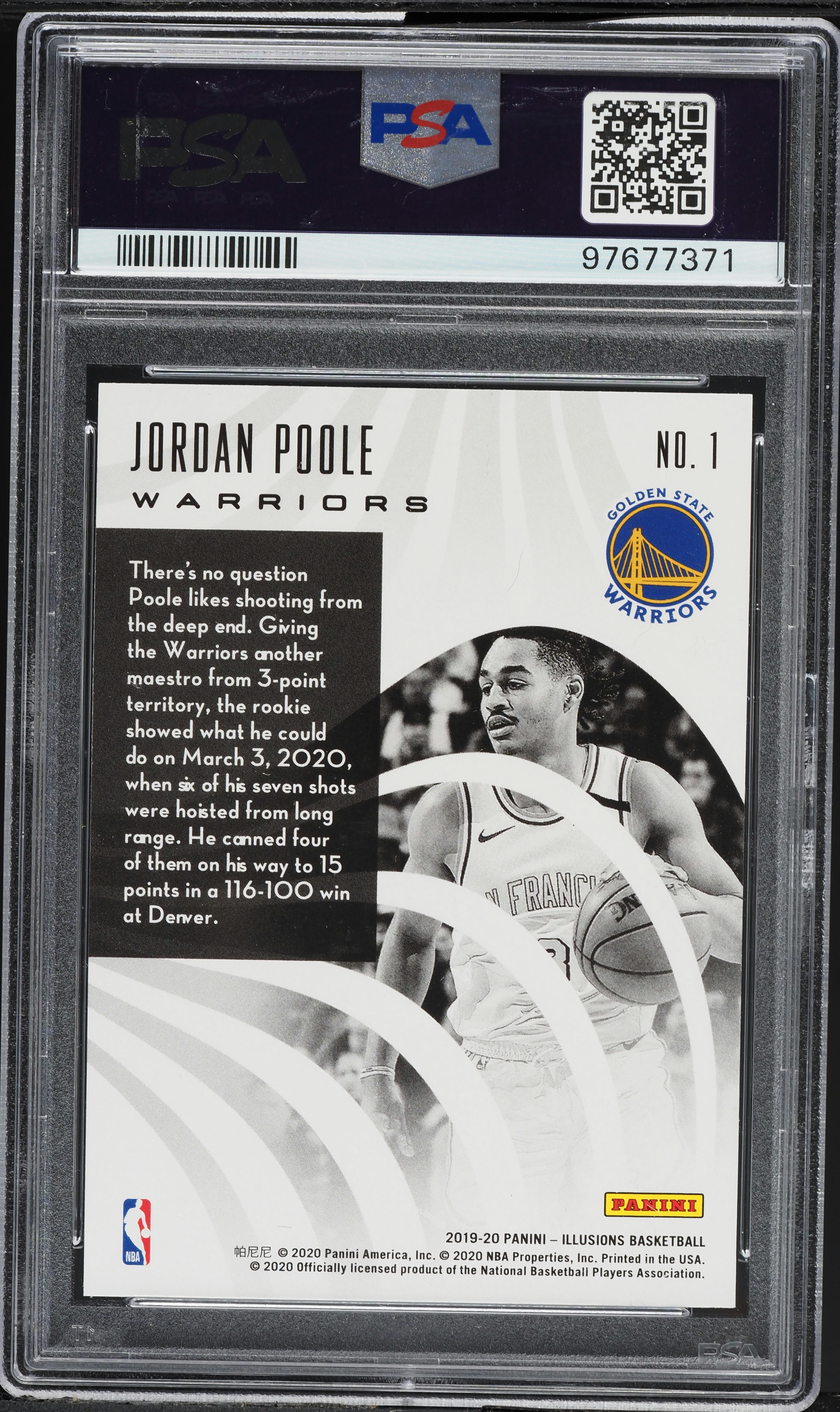 2019 Panini Illusions Vision Jordan Poole ROOKIE #1 PSA 10