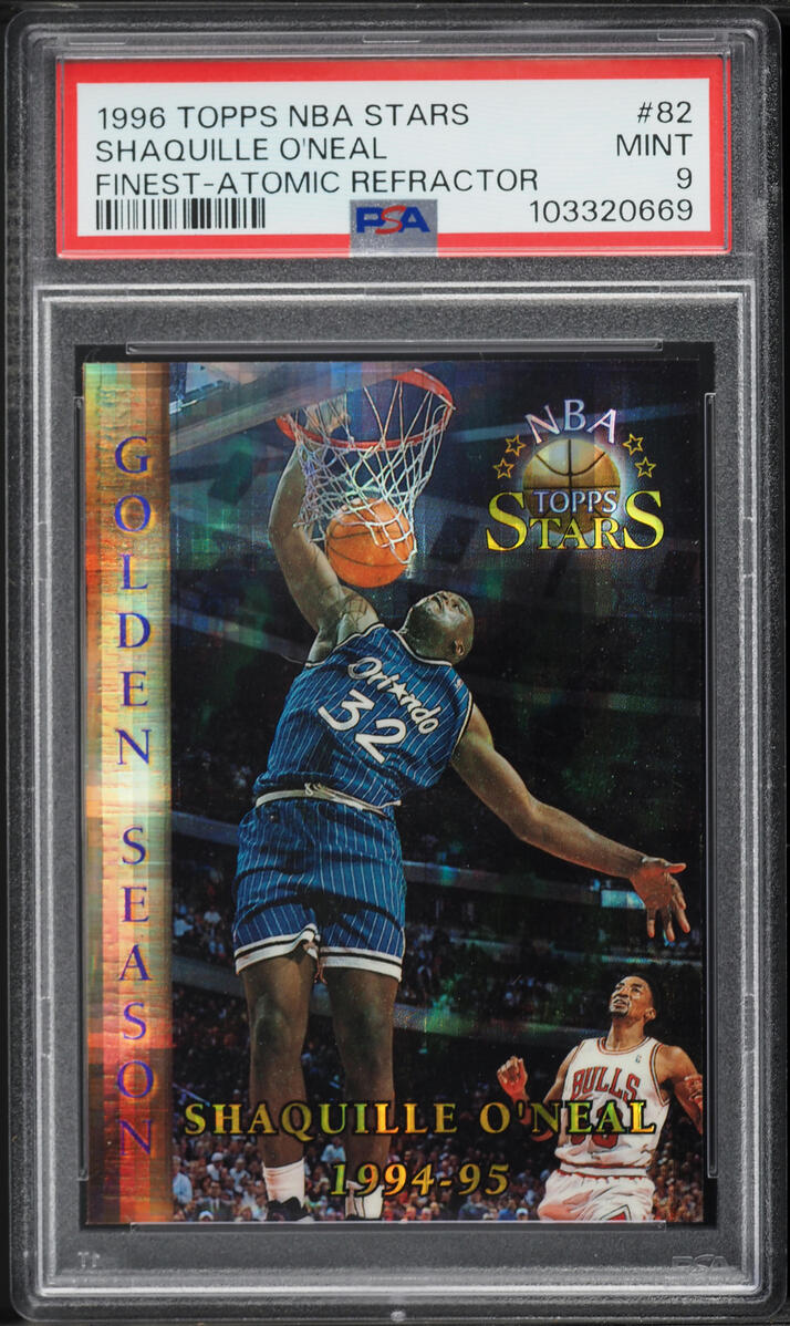 1996 Topps NBA Stars Finest Atomic Refractor Shaquille O'Neal #82 PSA 9 MINT