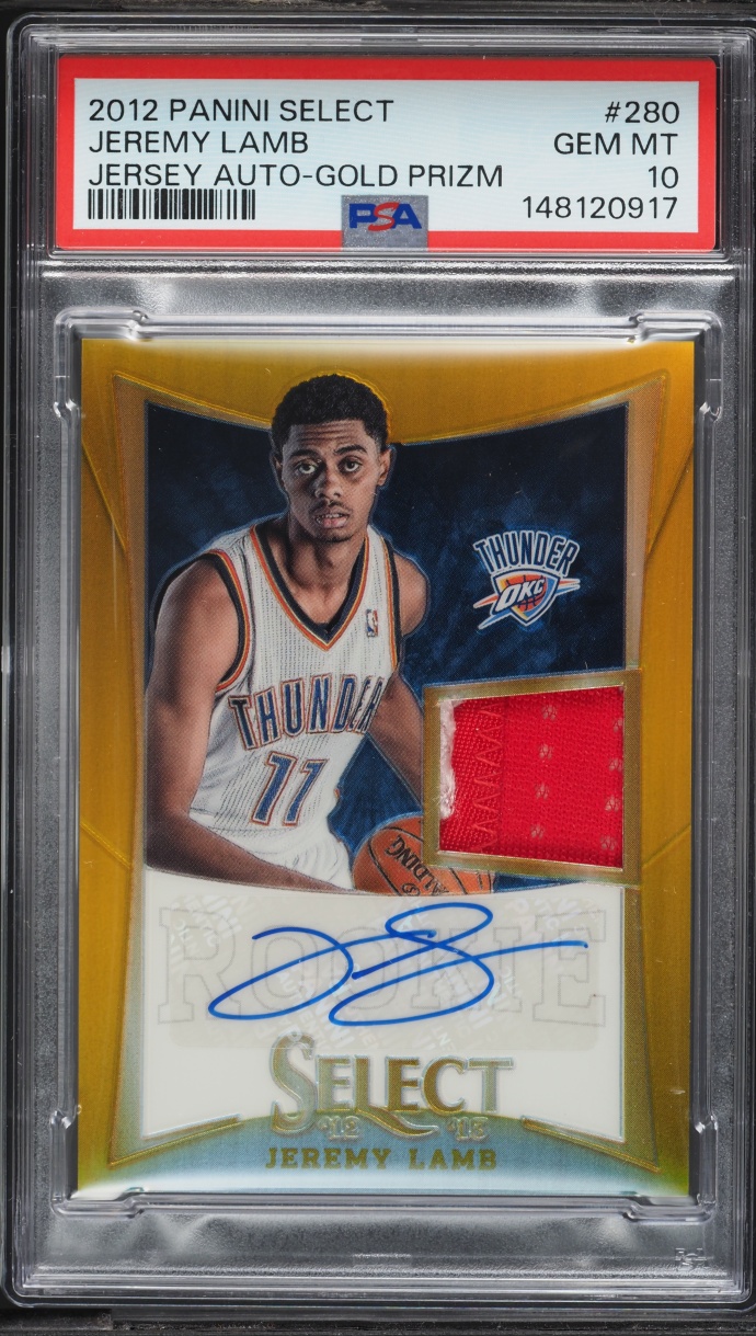 2012 Select Gold Prizm Jeremy Lamb ROOKIE PATCH AUTO /10 #280 PSA 10 GEM MINT