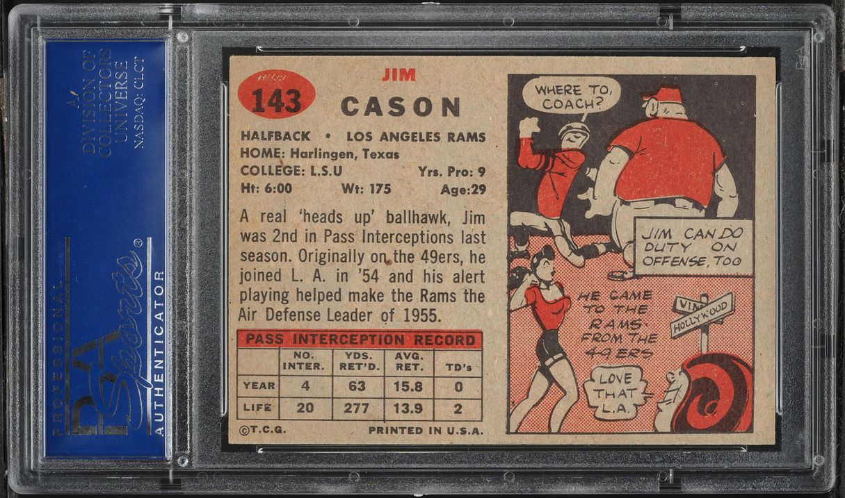 1957 Topps Football Jim Cason #143 PSA 8 NM-MT