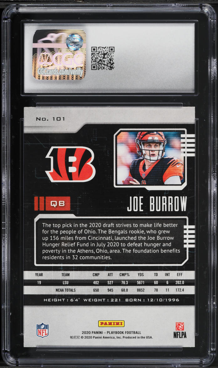 2020 Panini Playbook Orange Joe Burrow ROOKIE #101 CGC 10 GEM MINT