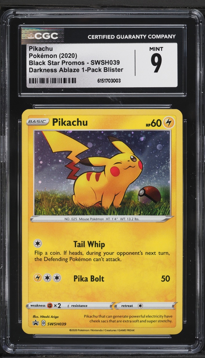 2020 Pokemon Sword & Shield Black Star Promo Darkness Ablaze Holo Pikachu #SWSH039 CGC 9 MINT