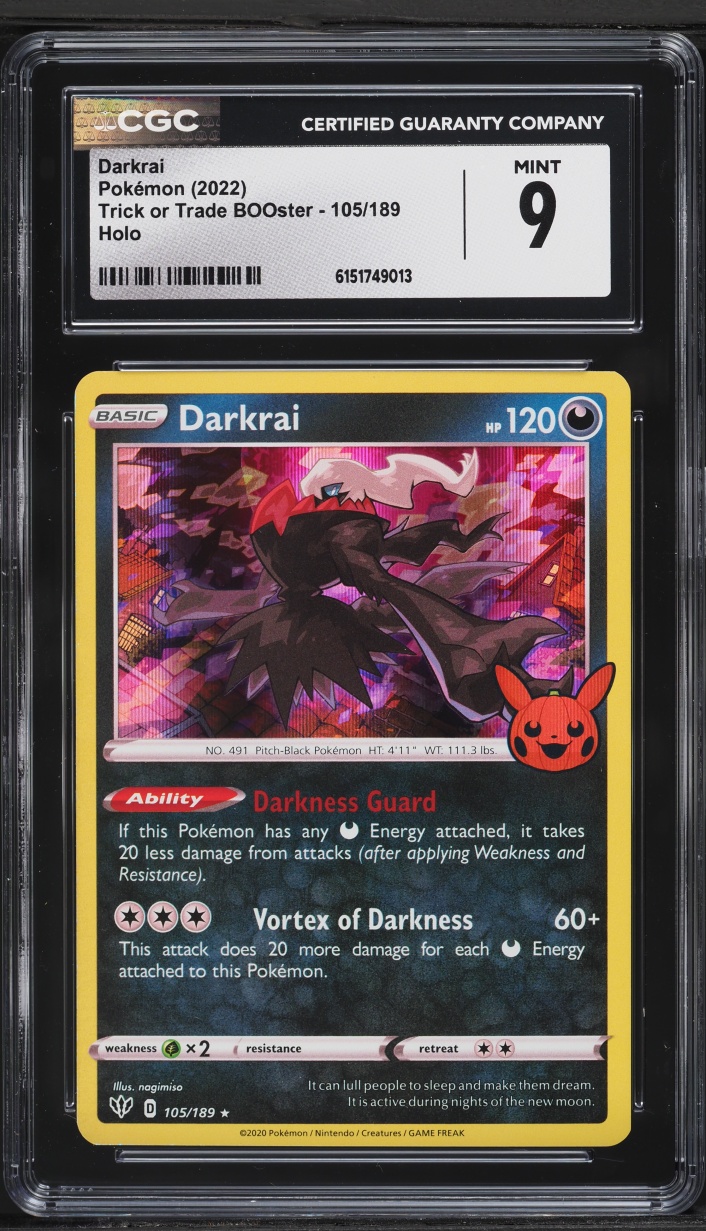 2022 Pokemon Sword & Shield Darkness Ablaze Trick Or Trade Holo Darkrai #105 CGC 9 MINT