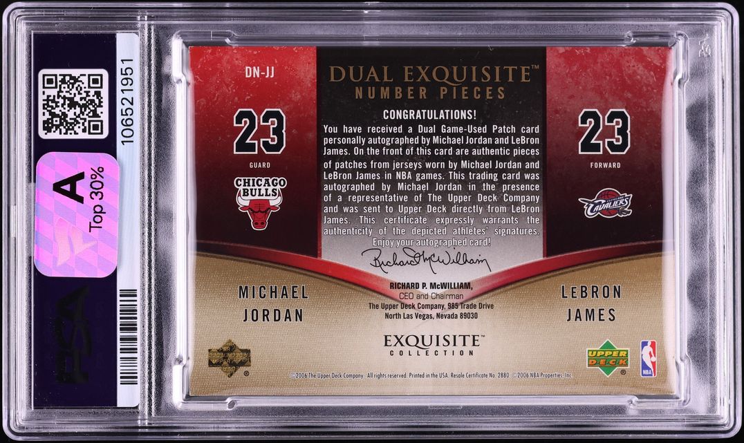 2005 Exquisite Collection Number Piece Michael Jordan LeBron James PATCH AUTO DNA 9 /23 PSA 5.5