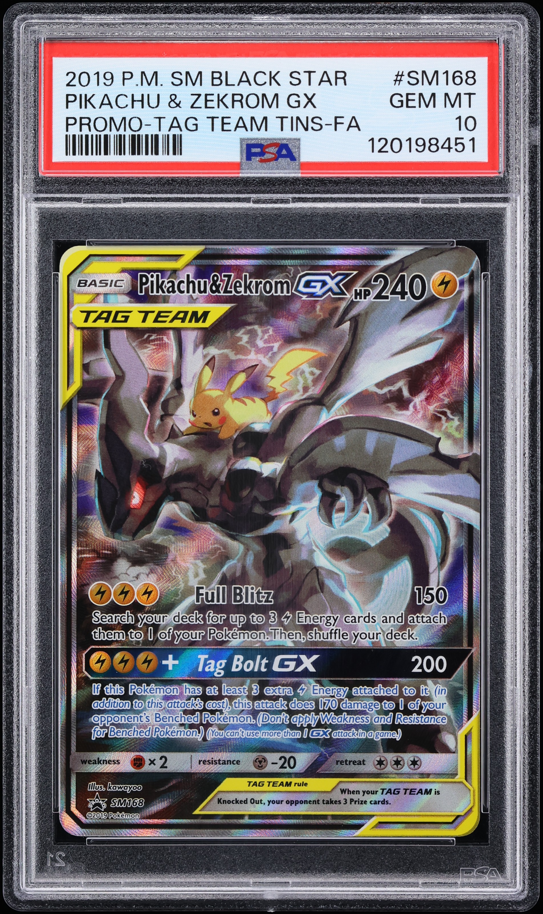 2019 Pokemon Sun & Moon Promo Tag Team Tins Full Art Pikachu & Zekrom GX #SM168 PSA 10 GEM MINT