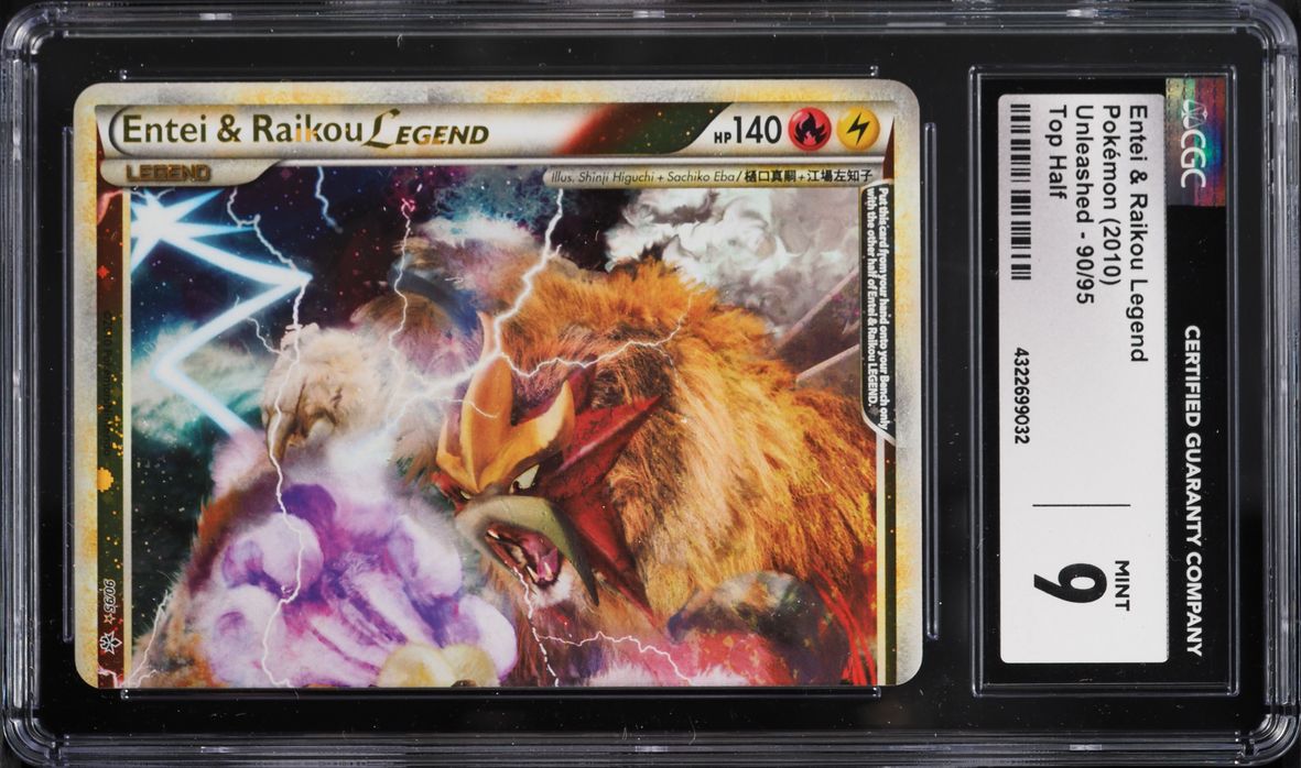 2010 Pokemon HeartGold & SoulSilver Unleashed Holo Entei & Raikou Legend #90 CGC 9 MINT