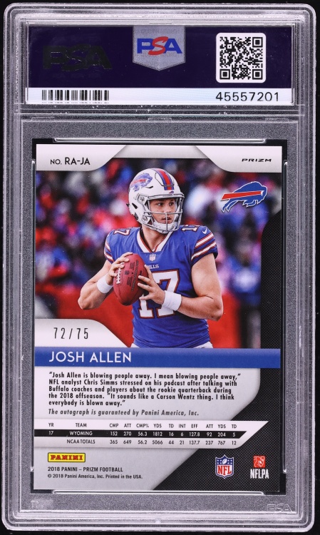 2018 Panini Prizm Green Crystals Josh Allen ROOKIE AUTO /75 #RA-JA PSA 10 GEM MINT