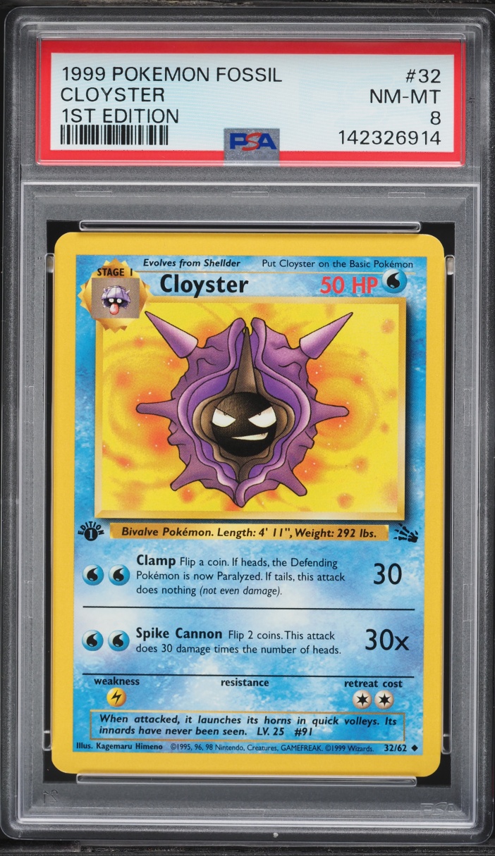 1999 Pokemon Fossil 1st Edition Cloyster #32 PSA 8 NM-MT