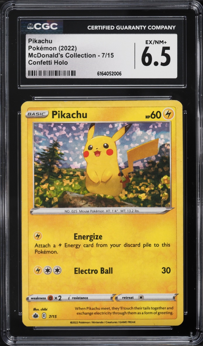 2022 Pokemon Sword & Shield McDonald's Collection Confetti Holo Pikachu #7 CGC 6.5 EXMT+