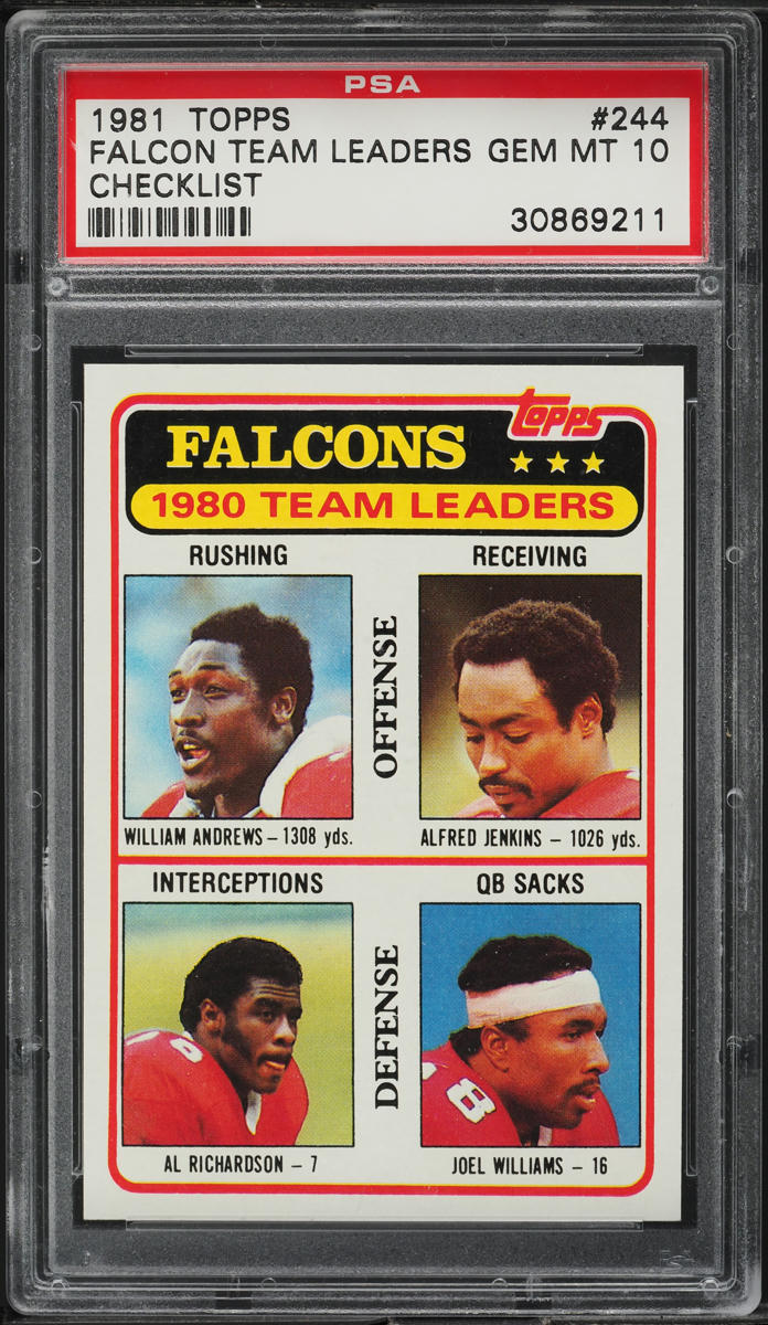 1981 Topps Football Falcon Team Leaders Checklist #244 PSA 10 GEM MINT