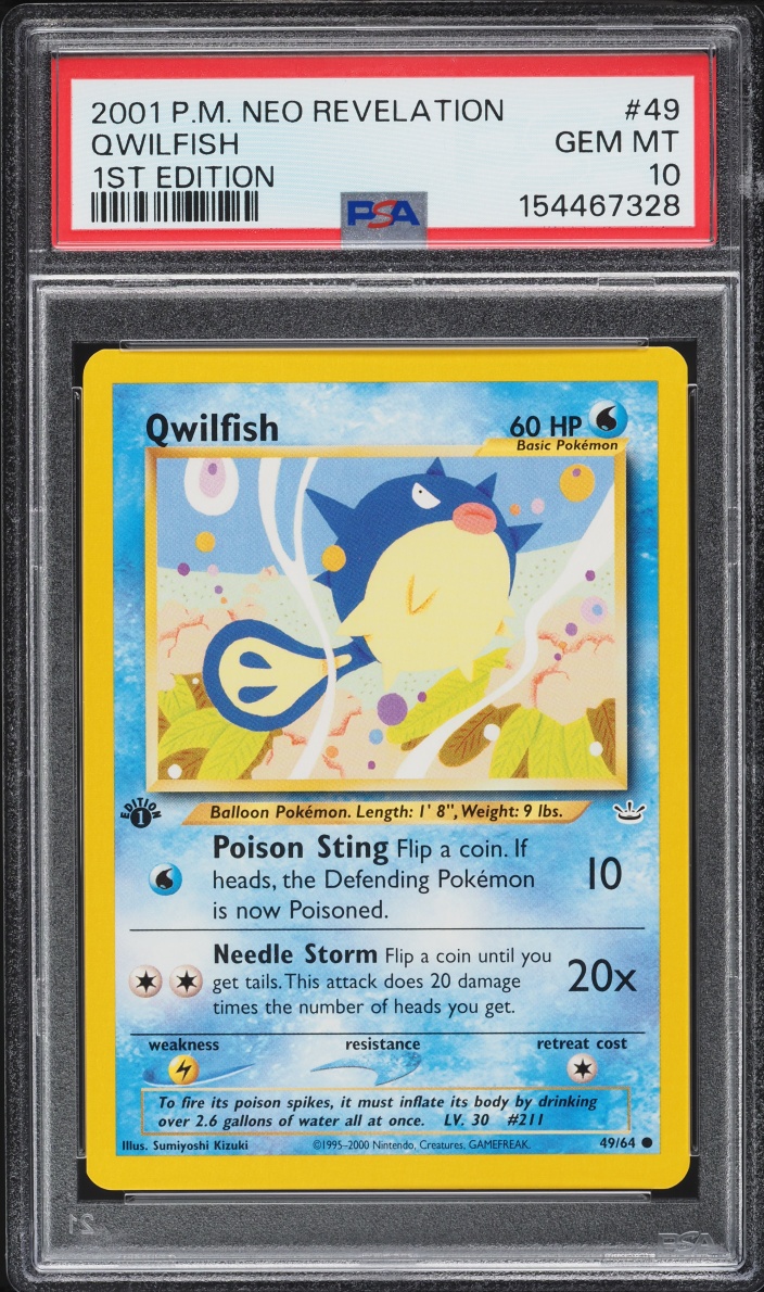 2001 Pokemon Neo Revelation 1st Edition Qwilfish #49 PSA 10 GEM MINT