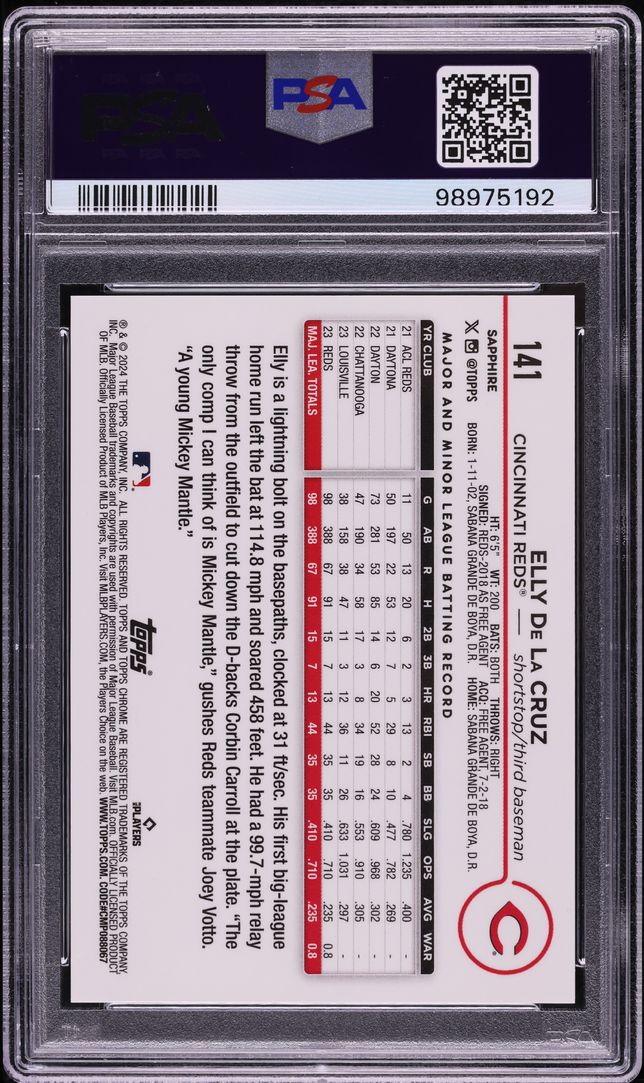 2024 Topps Chrome Sapphire Padparadscha Elly De La Cruz ROOKIE 1/1 #141 PSA 9