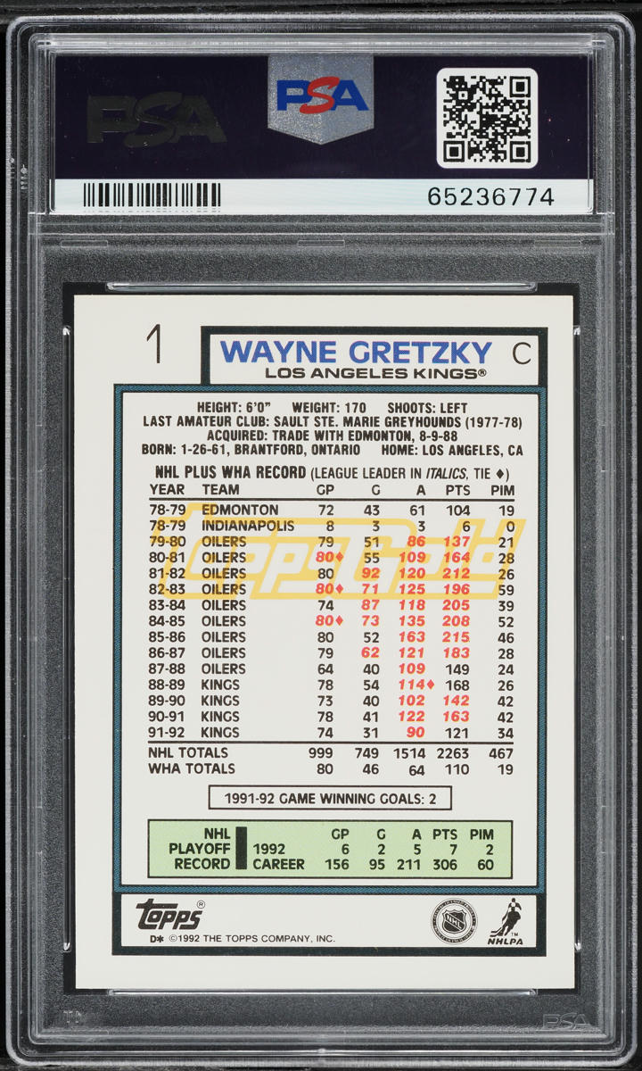 1992 Topps Gold Wayne Gretzky #1 PSA 10 GEM MINT