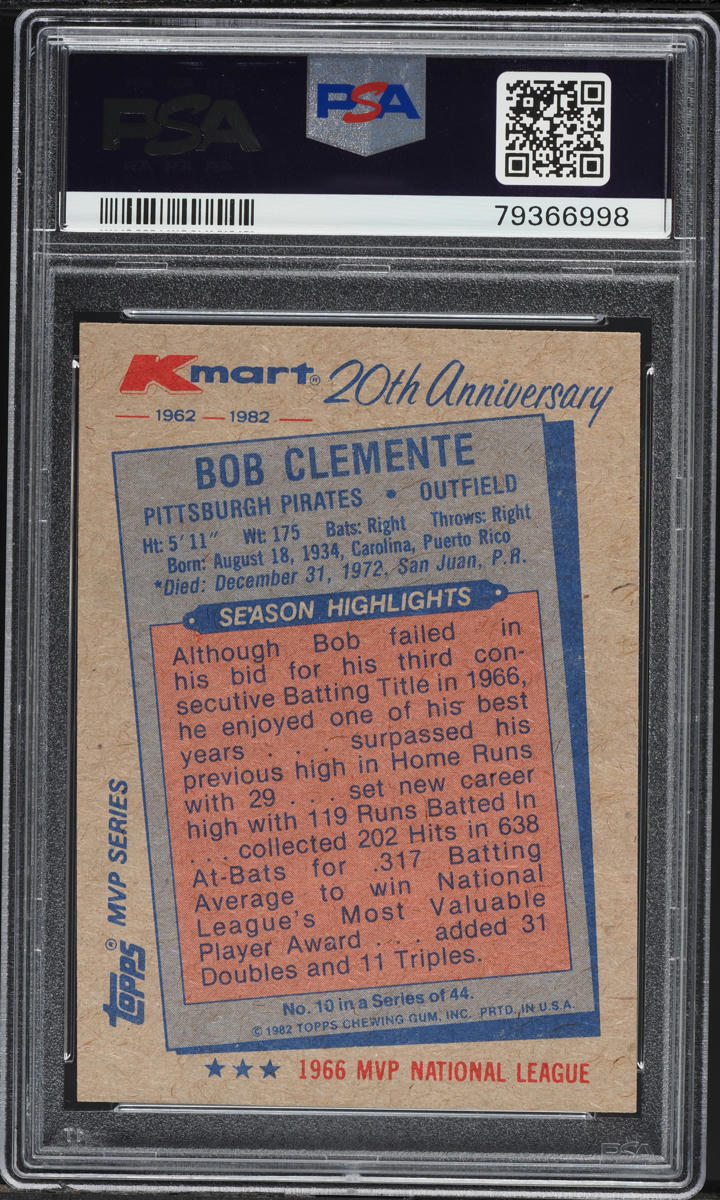 1982 K-Mart Roberto Clemente #10 PSA 8 NM-MT