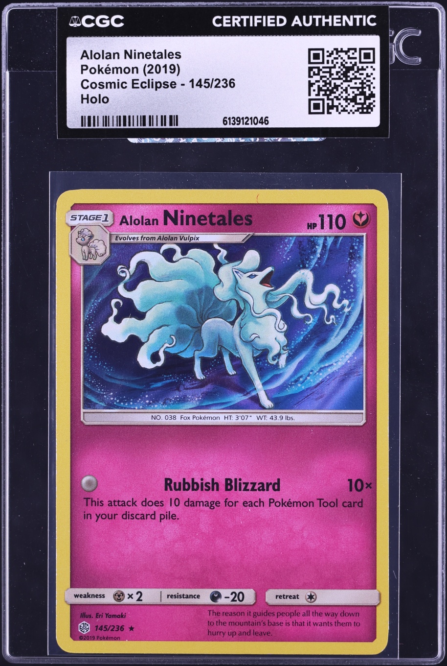 2019 Pokemon Sun & Moon Cosmic Eclipse Holo Alolan Ninetales #145 CGC AUTH