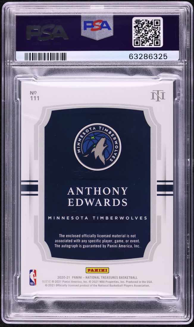 2020 National Treasures Anthony Edwards ROOKIE PATCH AUTO DNA 10 /99 #111 PSA 9
