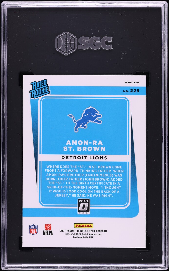 2021 Donruss Optic Red Hyper Prizm Amon-Ra St. Brown ROOKIE #228 SGC 7 NRMT
