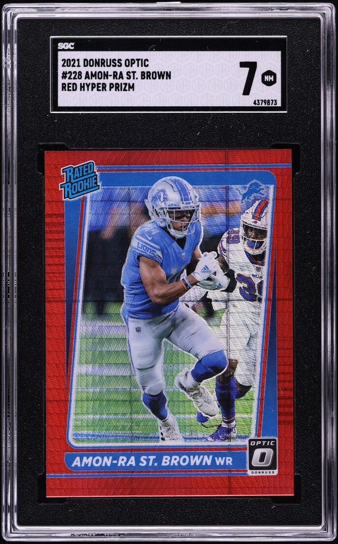 2021 Donruss Optic Red Hyper Prizm Amon-Ra St. Brown ROOKIE #228 SGC 7 NRMT