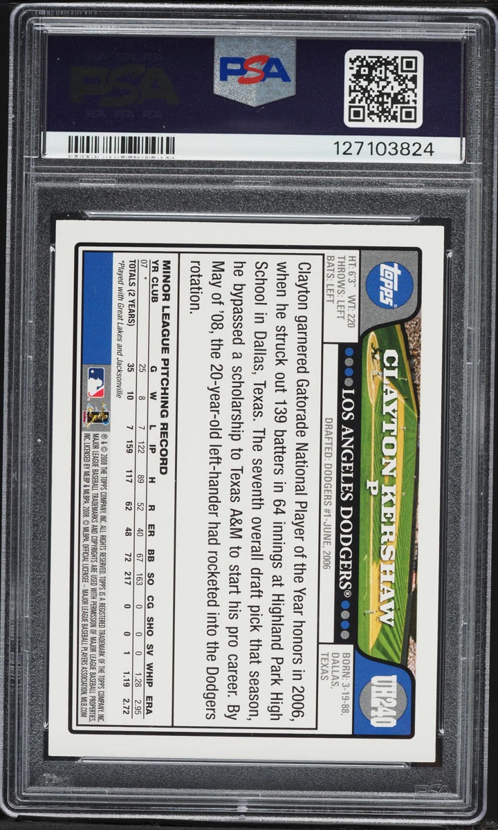 2008 Topps Update & Highlights Clayton Kershaw ROOKIE #UH240 PSA 9 MINT