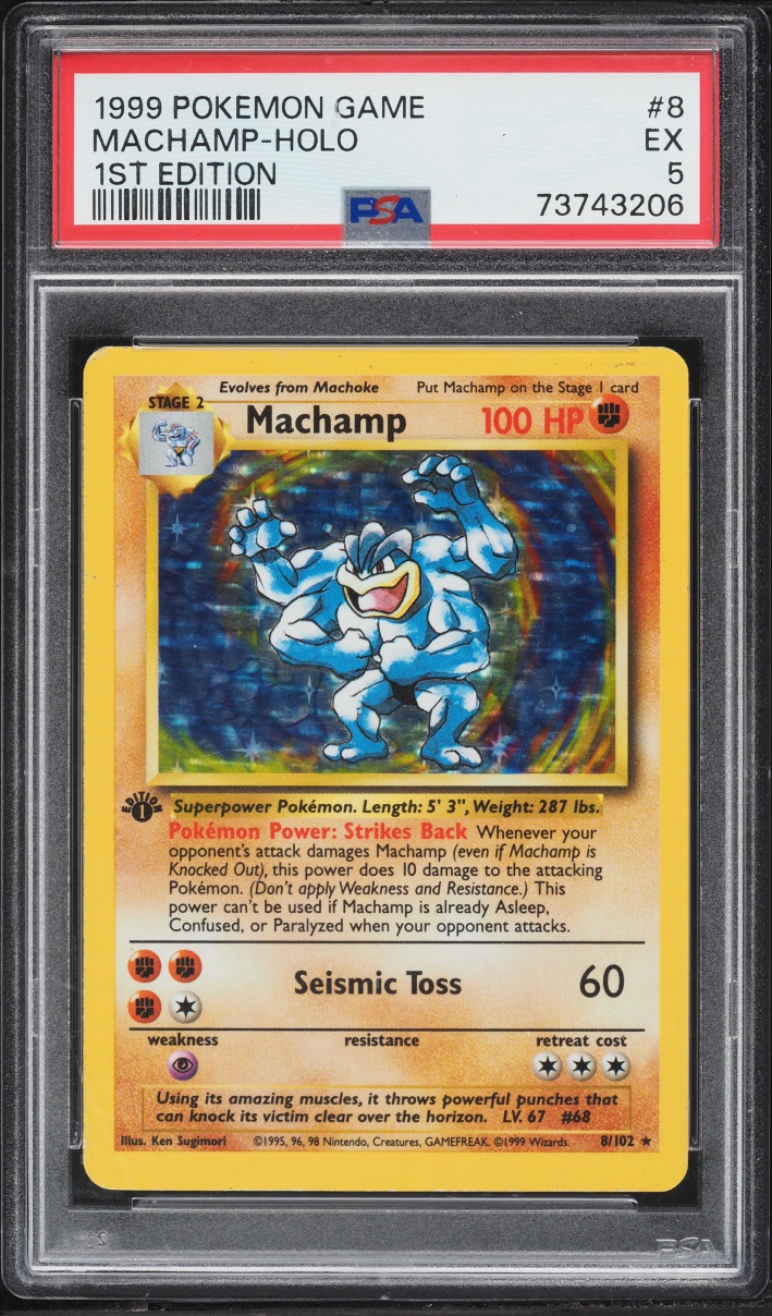 1999 Pokemon Base Set 1st Edition Holo Machamp #8 PSA 5 EX