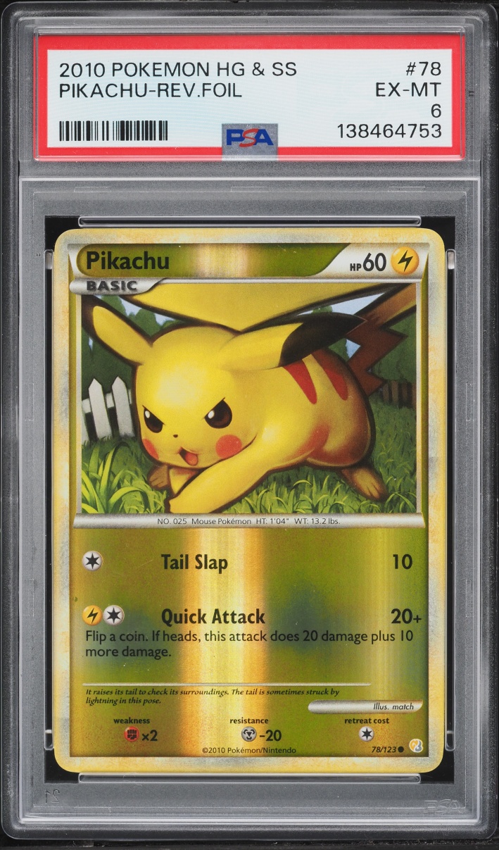 2010 Pokemon HeartGold & SoulSilver Reverse Holo Pikachu #78 PSA 6 EXMT