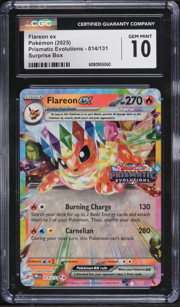 2025 Pokemon Scarlet & Violet Prismatic Evolutions Surprise Box Flareon Ex #14 CGC 10 GEM MINT