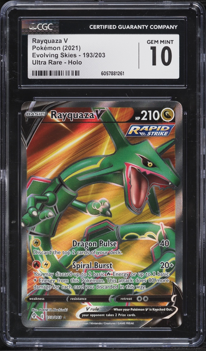 2021 Pokemon Sword & Shield Evolving Skies Full Art Rayquaza V #193 CGC 10 GEM MINT