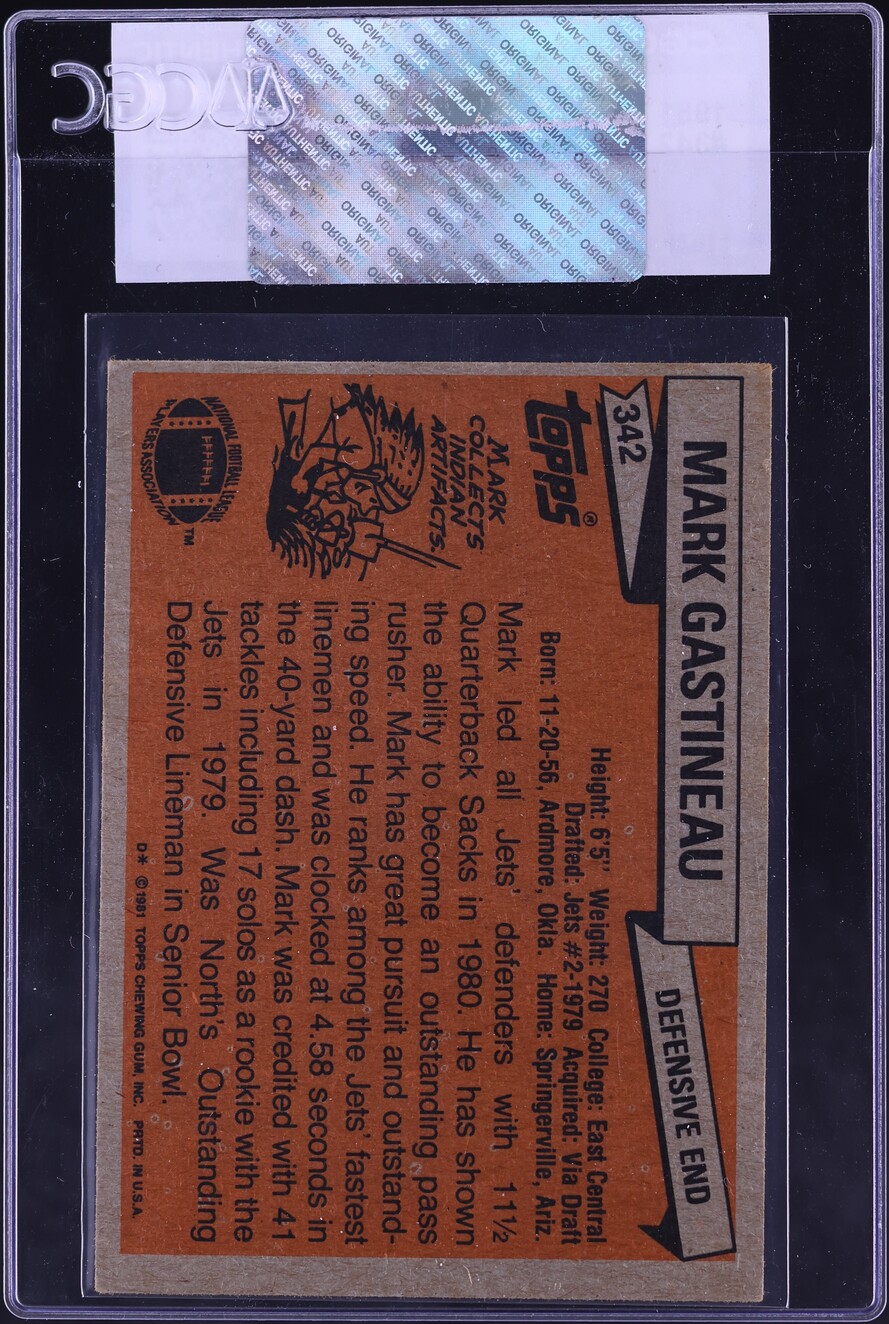 1981 Topps Football Mark Gastineau ROOKIE #342 CGC AUTH