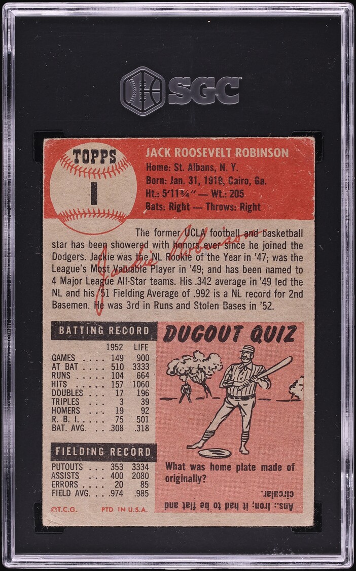 1953 Topps Jackie Robinson #1 SGC 1.5 FR