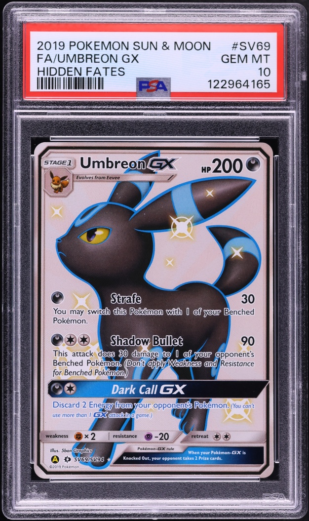 2019 Pokemon Sun & Moon Hidden Fates Vault Shiny Full Art Umbreon GX #SV69 PSA 10 GEM MINT