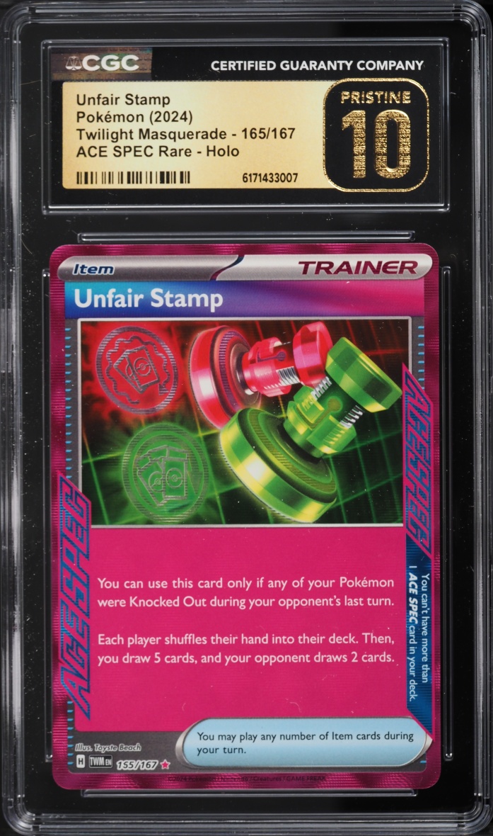 2024 Pokemon Scarlet & Violet Twilight Masquerade Ace Spec Unfair Stamp #165 CGC 10 PRISTINE