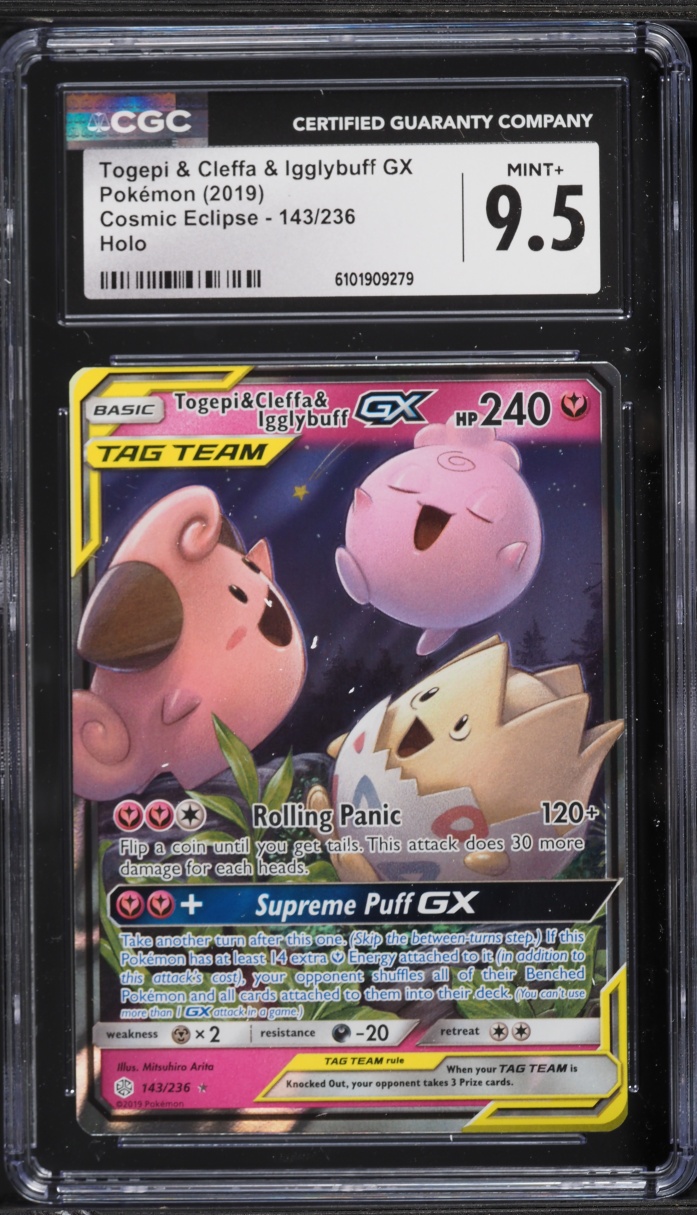 2019 Pokemon Sun & Moon Cosmic Eclipse Togepi & Cleffa & Igglybuff GX #143 CGC 9.5 MINT+