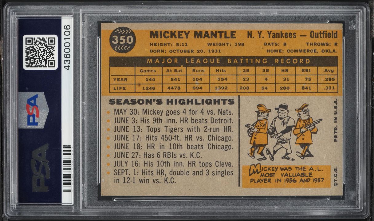 1960 Topps Mickey Mantle #350 PSA 8 NM-MT