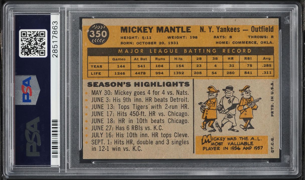1960 Topps Mickey Mantle #350 PSA 8 NM-MT