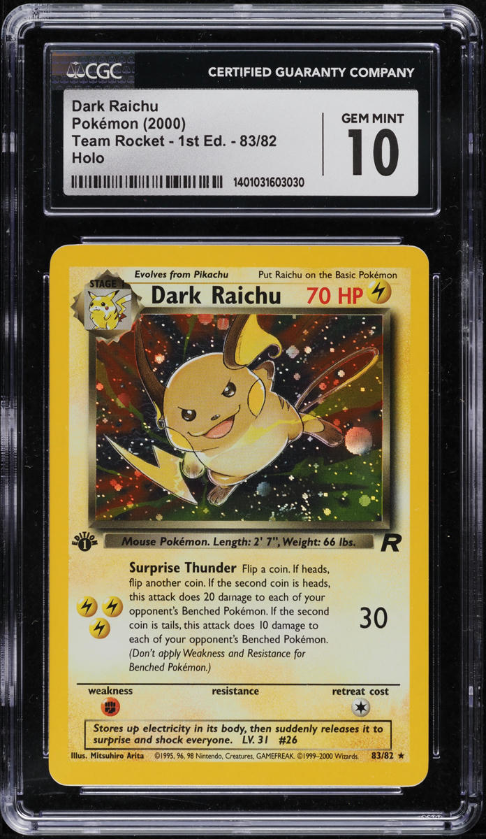 2000 Pokemon Team Rocket 1st Edition Holo Dark Raichu #83 CGC 10 GEM MINT