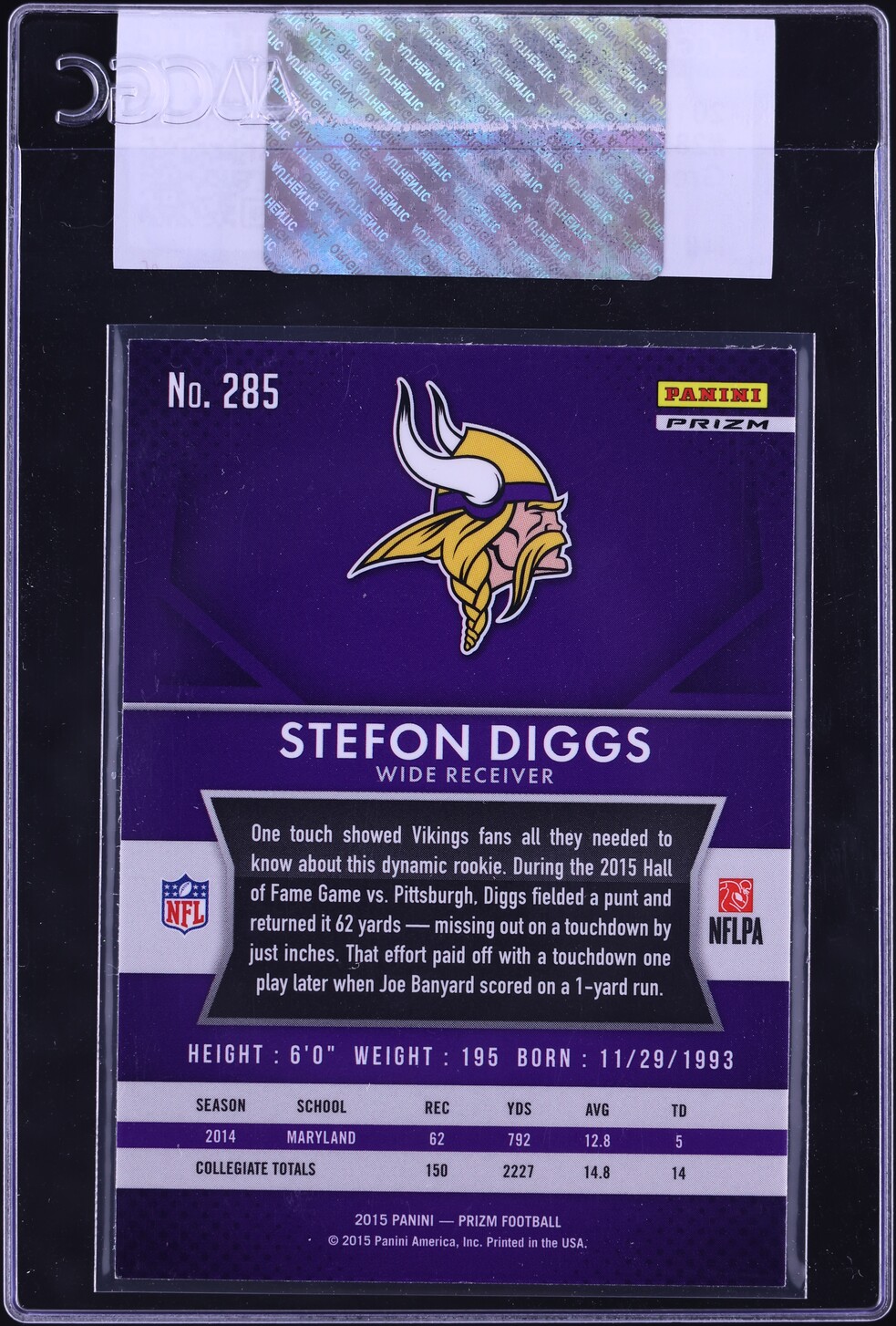 2015 Panini Prizm Green Stefon Diggs ROOKIE #285 CGC AUTH