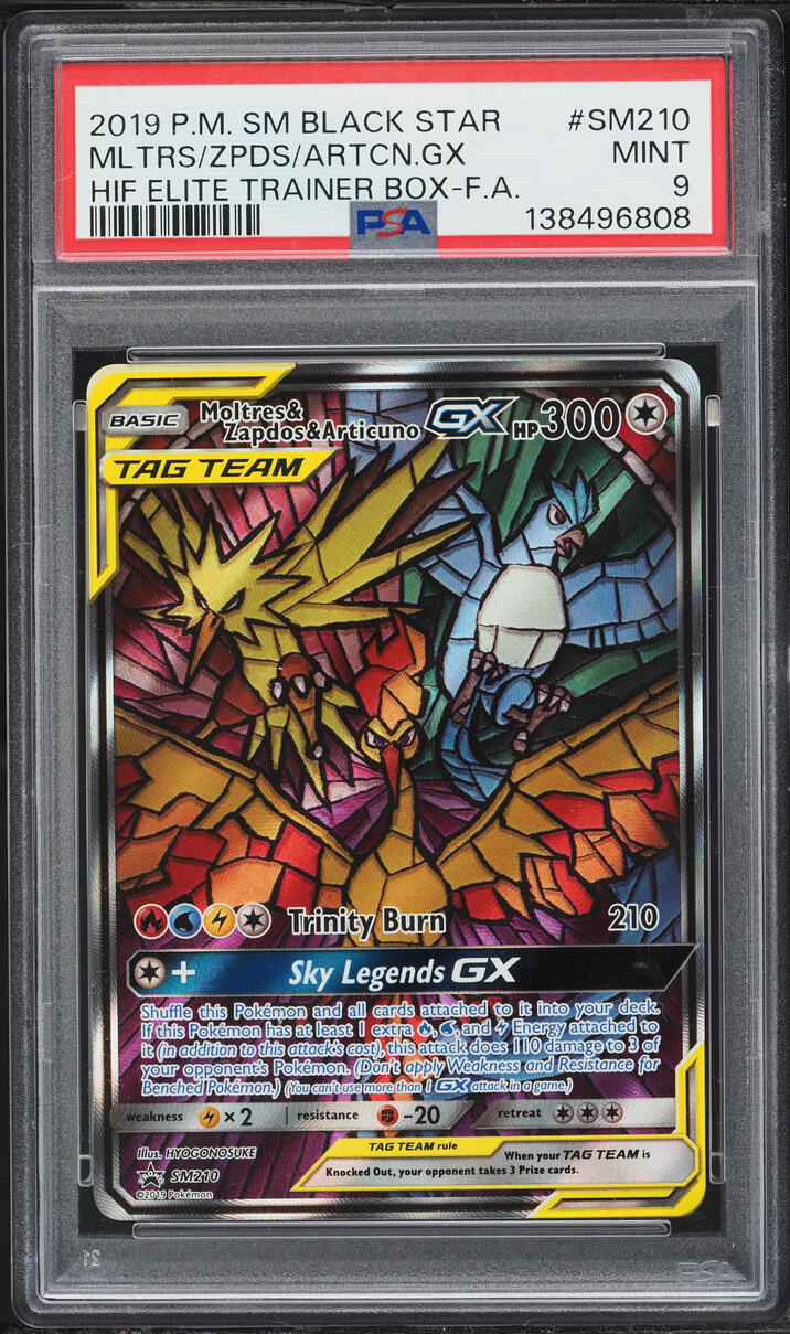 2016 Pokemon Sun & Moon Promo Hidden Fates ETB Moltres Zapdos Articuno GX #SM210 PSA 9 MINT