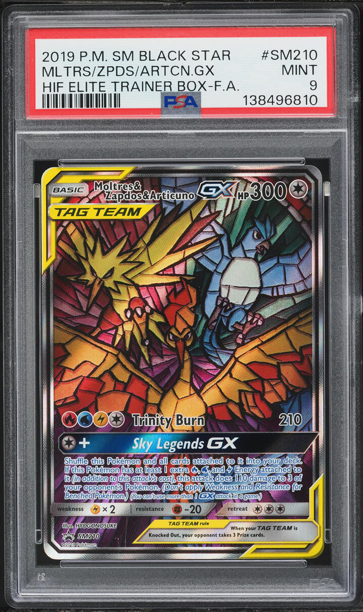 2016 Pokemon Sun & Moon Promo Hidden Fates ETB Moltres Zapdos Articuno GX #SM210 PSA 9 MINT