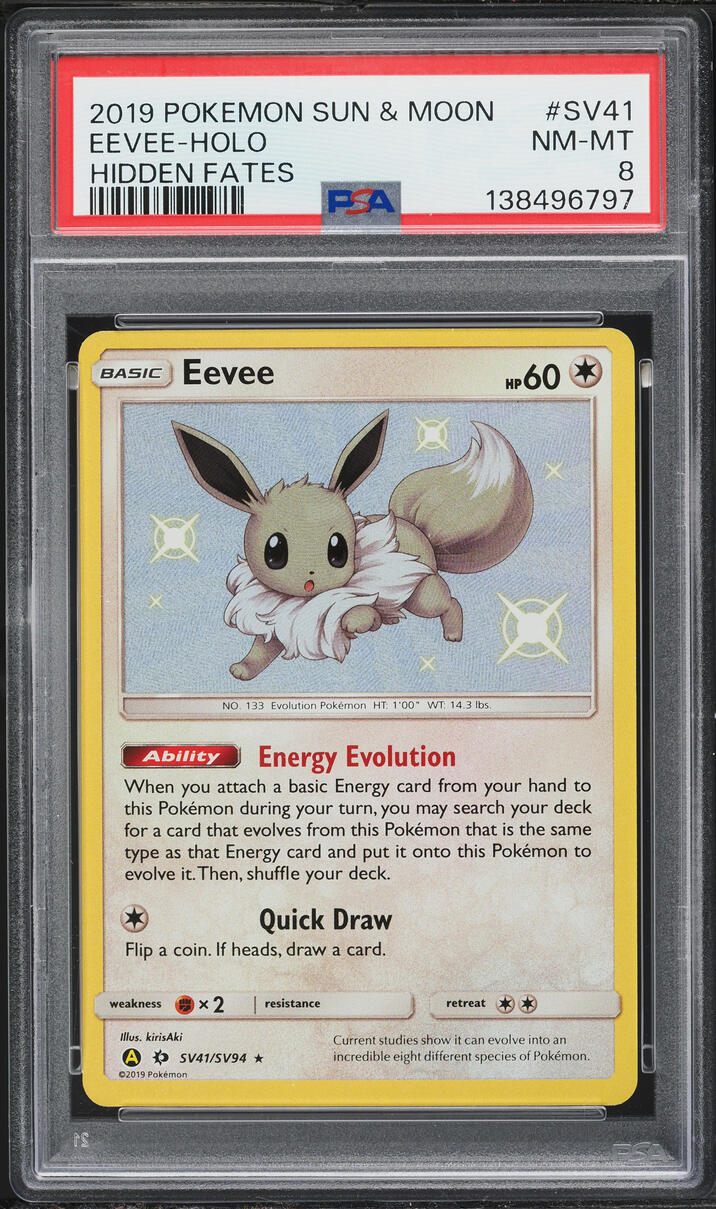 2019 Pokemon Sun & Moon Hidden Fates Shiny Eevee #SV41 PSA 8 NM-MT