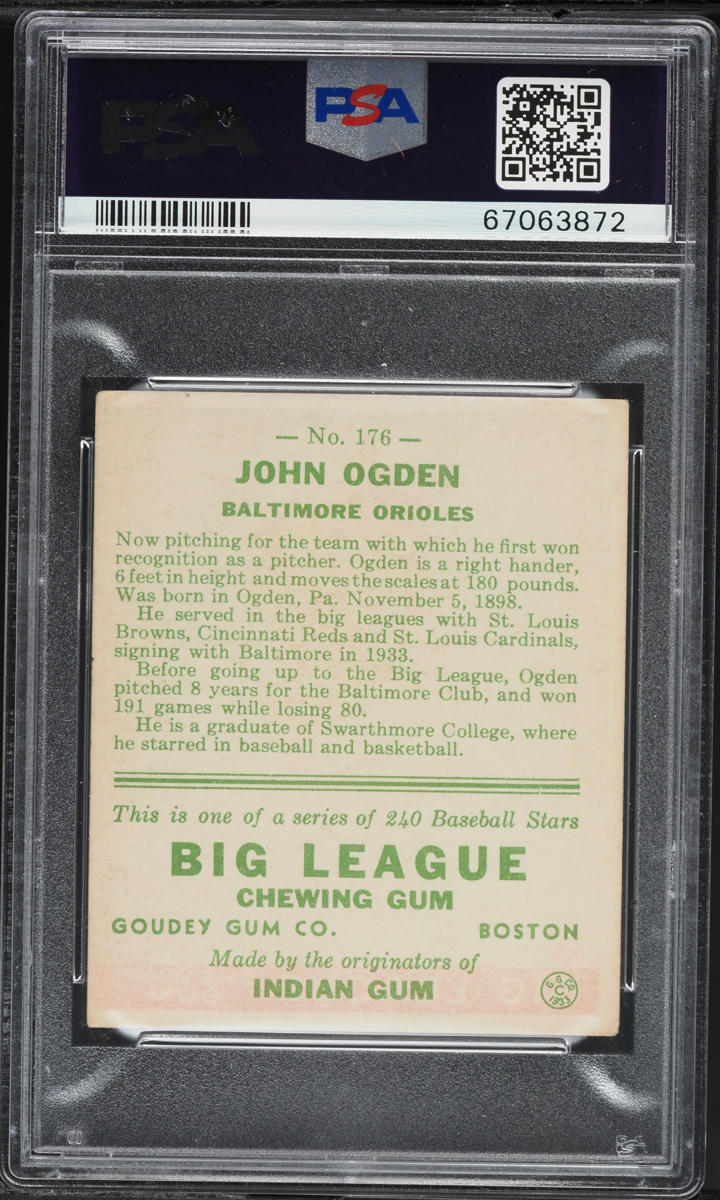 1933 Goudey John Ogden #176 PSA 4 VGEX