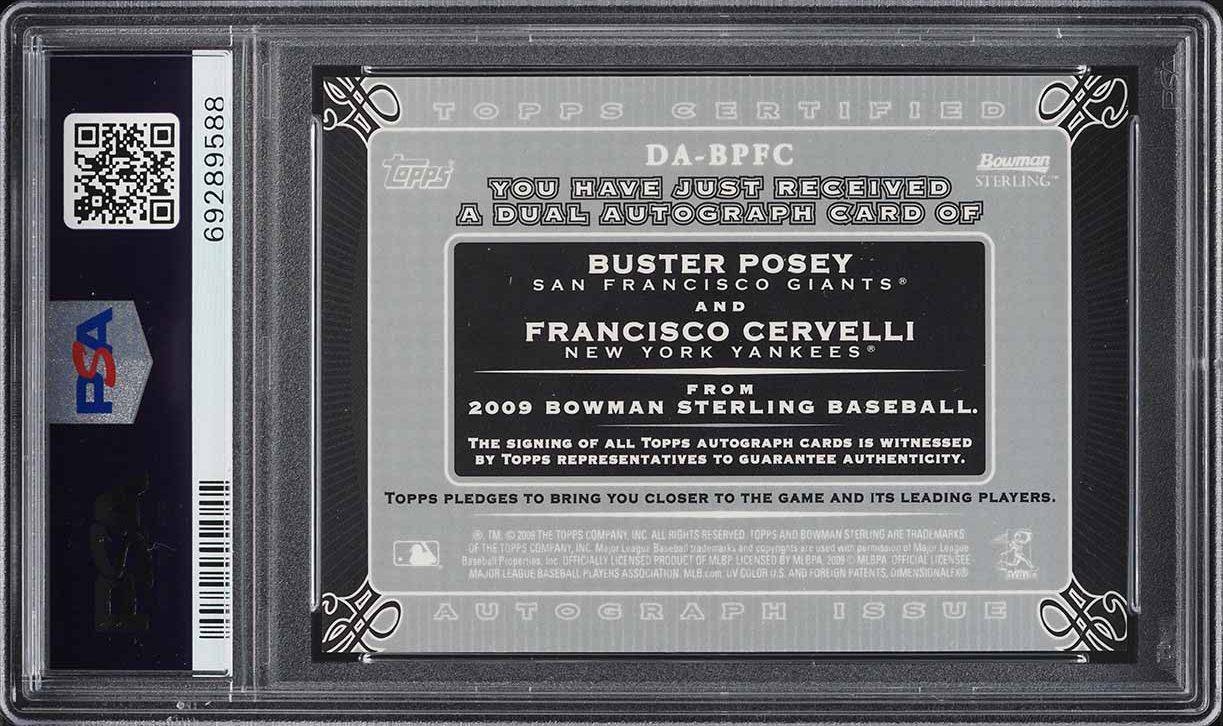 2009 Bowman Sterling Buster Posey & Francisco Cervelli PROSPECT AUTO #DA-BPFC PSA 10 GEM MINT