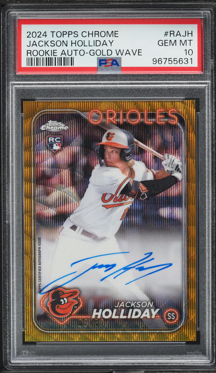 2024 Topps Chrome Gold Wave Jackson Holliday ROOKIE AUTO /50 #RA-JH PSA 10 GEM