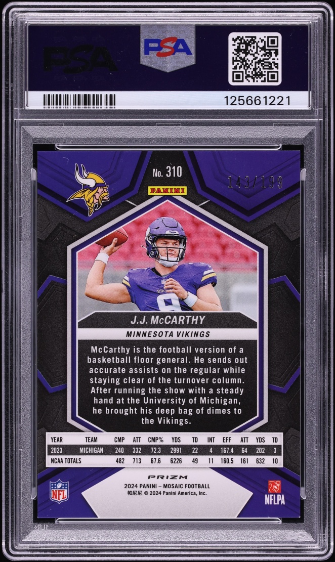 2024 Panini Mosaic Orange JJ McCarthy ROOKIE /199 #310 PSA 9 MINT