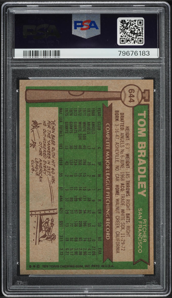 1976 Topps Tom Bradley #644 PSA 10 GEM MINT